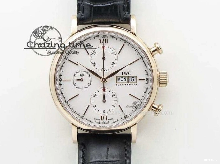 MIROTIME 0308 Vibrant Portofino IW459402 SS MKS 1:1 Best Edition White Dial on Black Leather Strap Miyota 7086